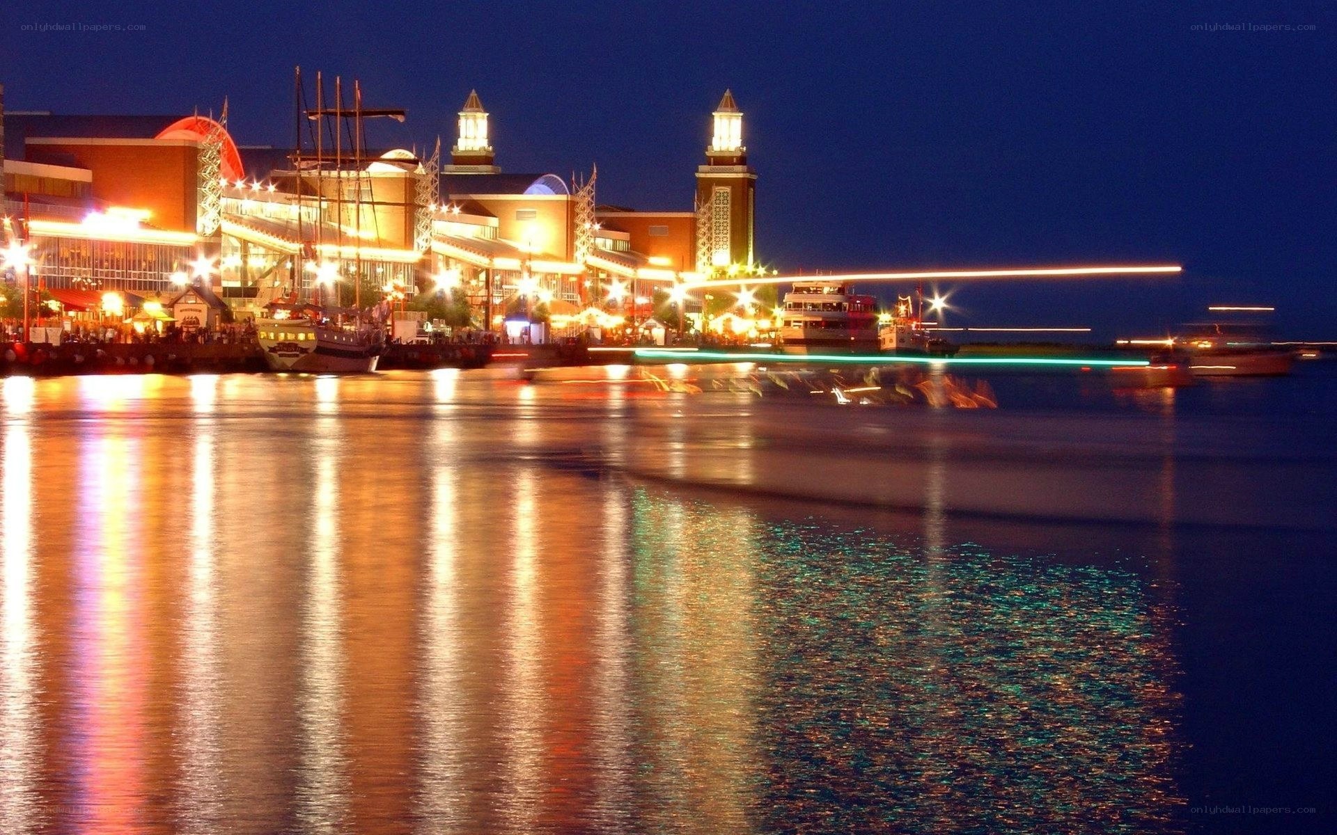 nighttime harbor lights