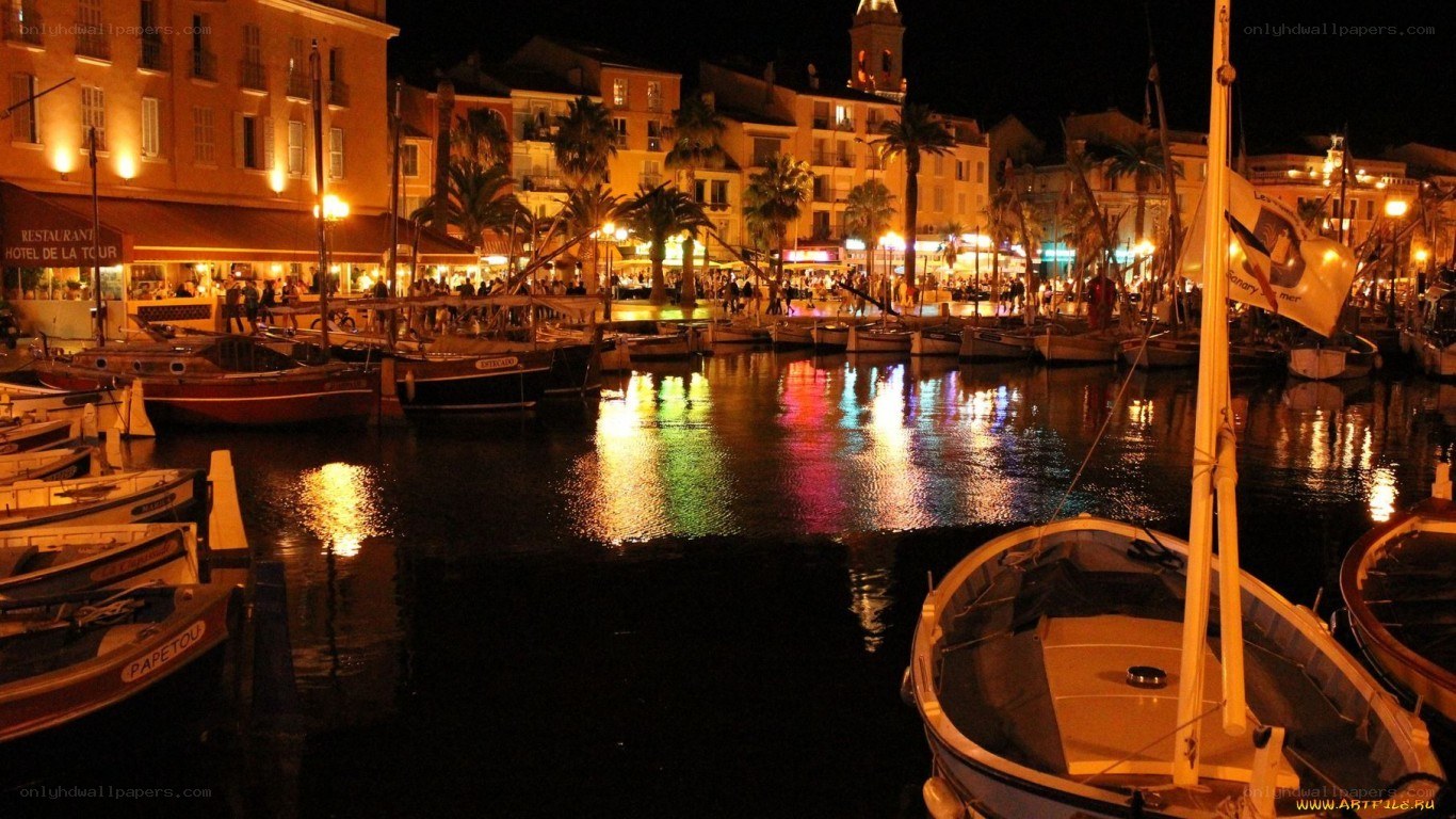 nighttime harbor scene
