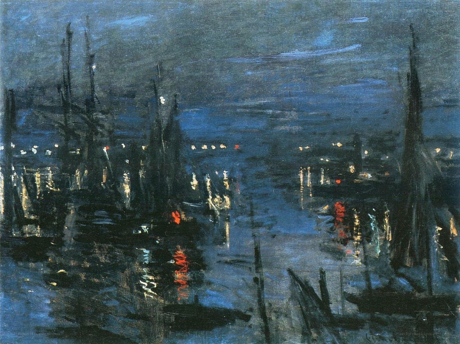 Nighttime harbor with boats