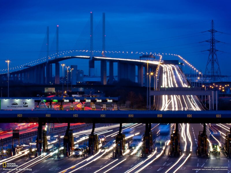 Nighttime highway and bridge