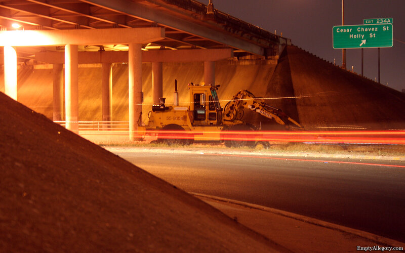 Nighttime highway construction scene