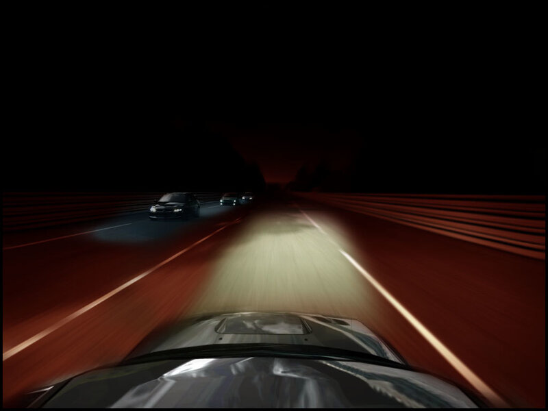 nighttime highway driving scene