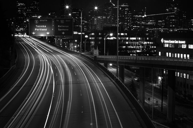 Nighttime highway in Seattle