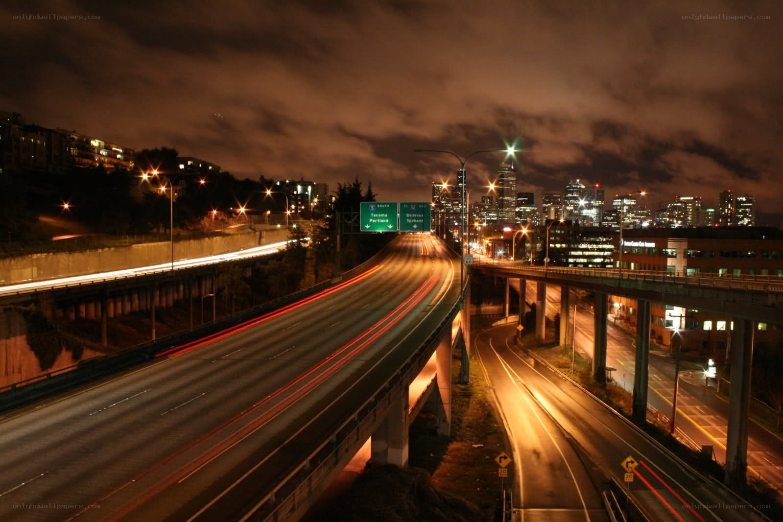 Nighttime highway in Seattle