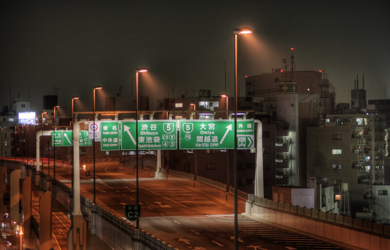 Nighttime highway in Tokyo