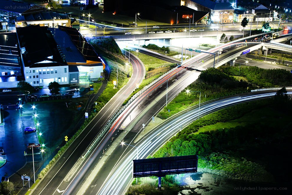 Nighttime highway interchange