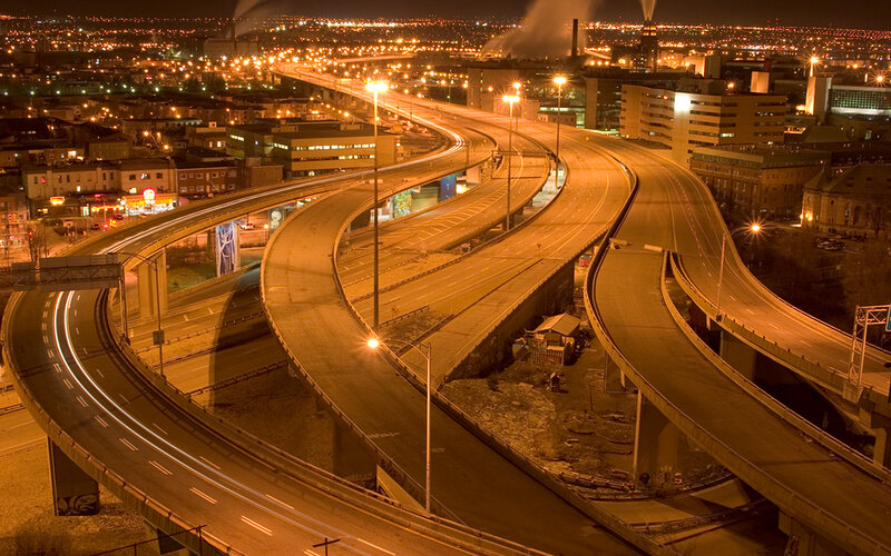 Nighttime highway interchange