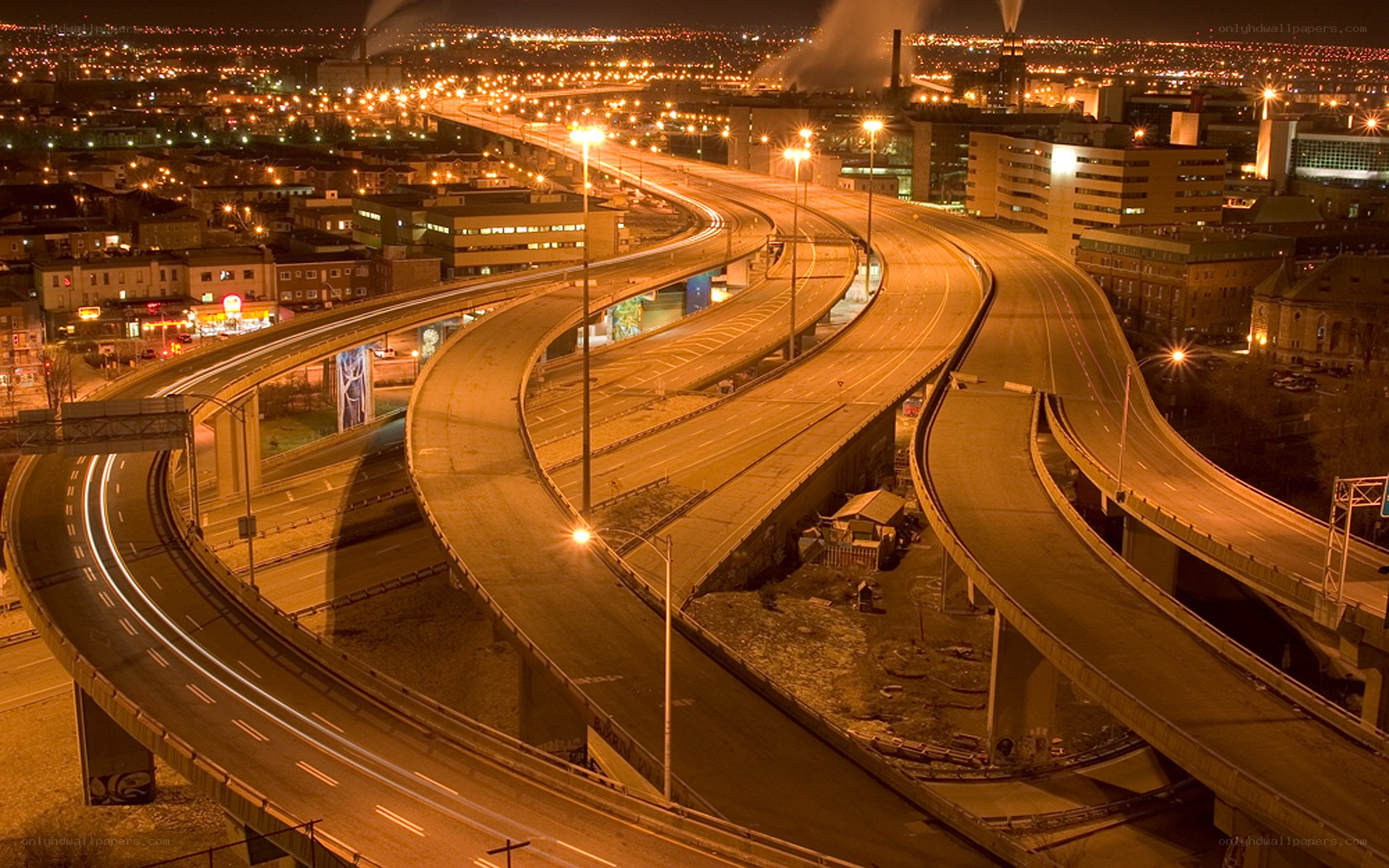 Nighttime highway interchange