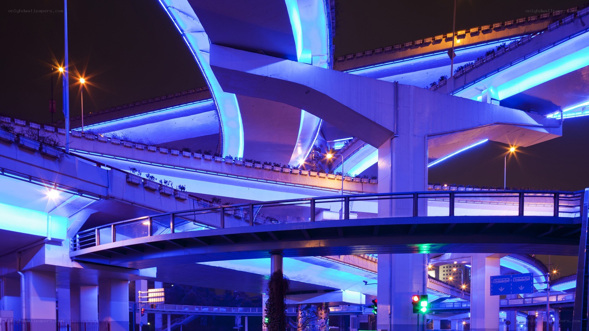Nighttime highway interchange