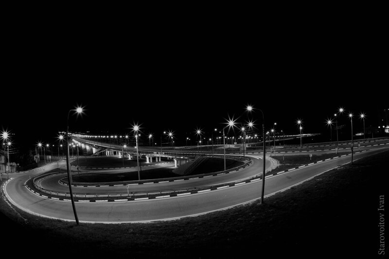 Nighttime highway interchange