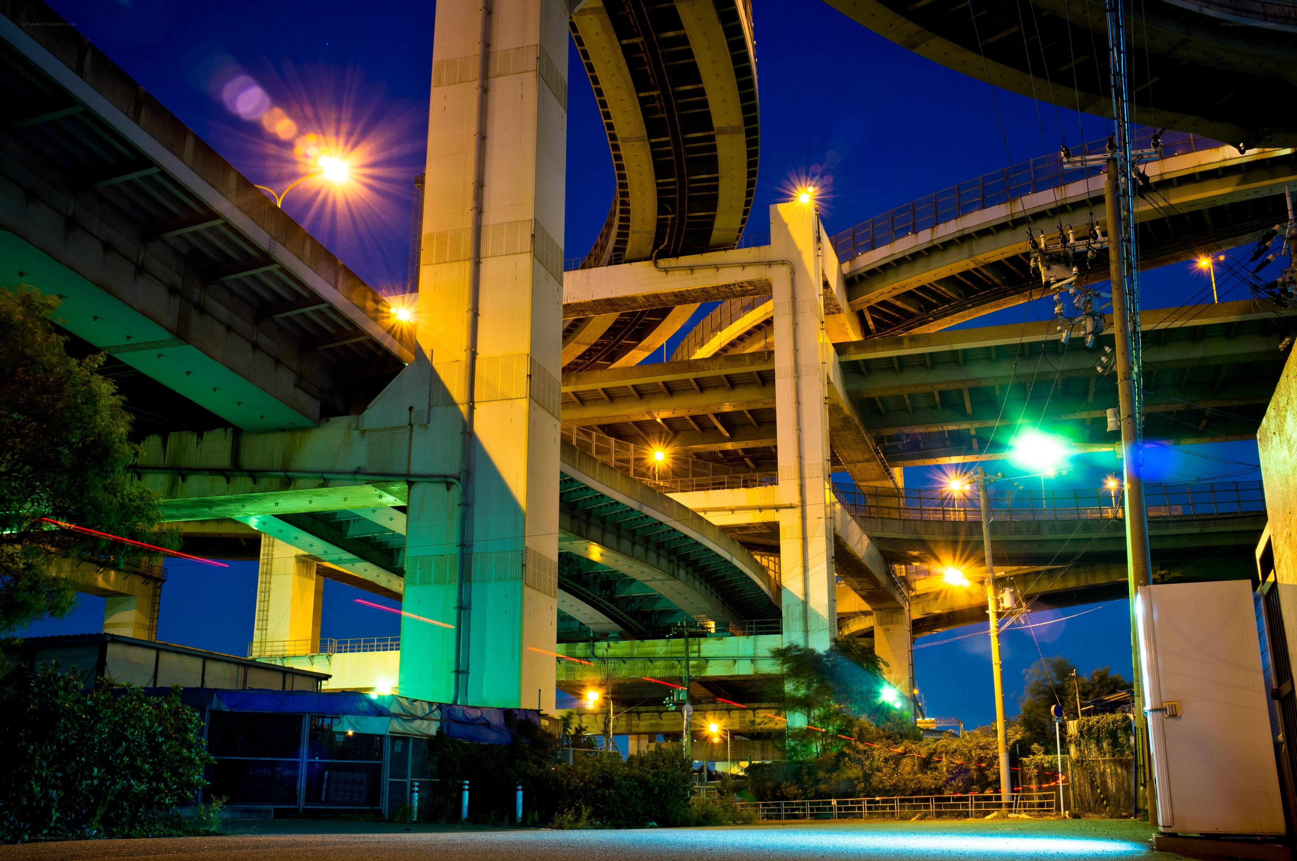 Nighttime highway interchange