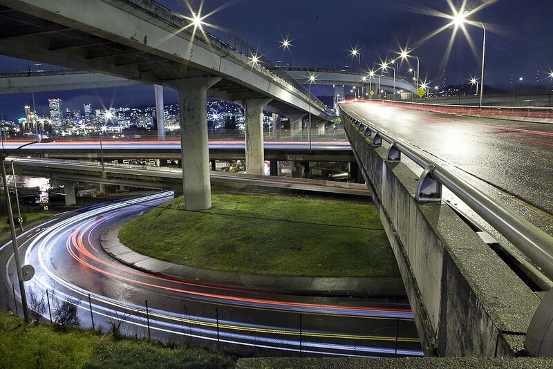Nighttime highway interchange