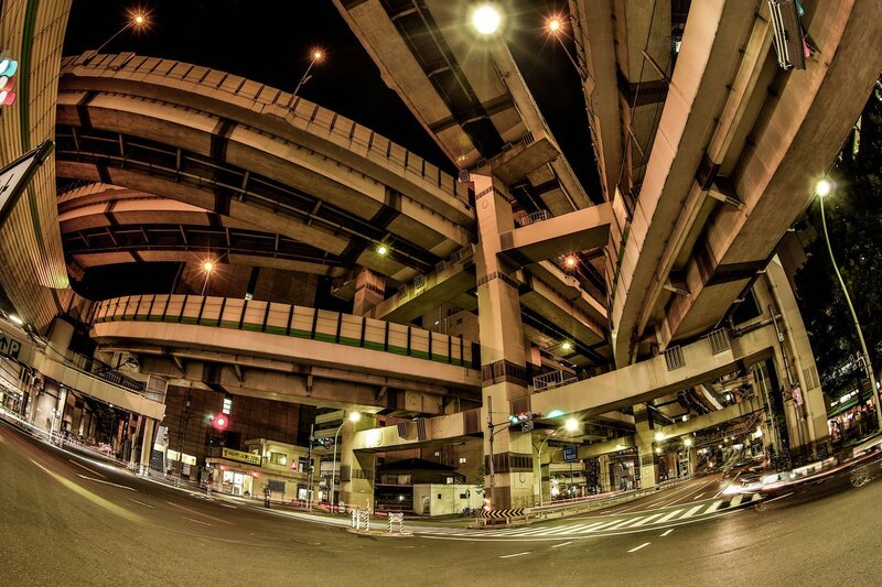 Nighttime Highway Interchange — Black, Dramatic, Night