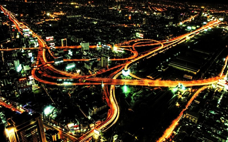 Nighttime Highway Interchange — Black, Dramatic