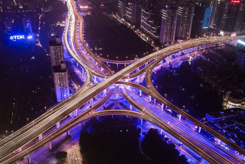 Nighttime Highway Interchange — Blue, Dramatic, Night