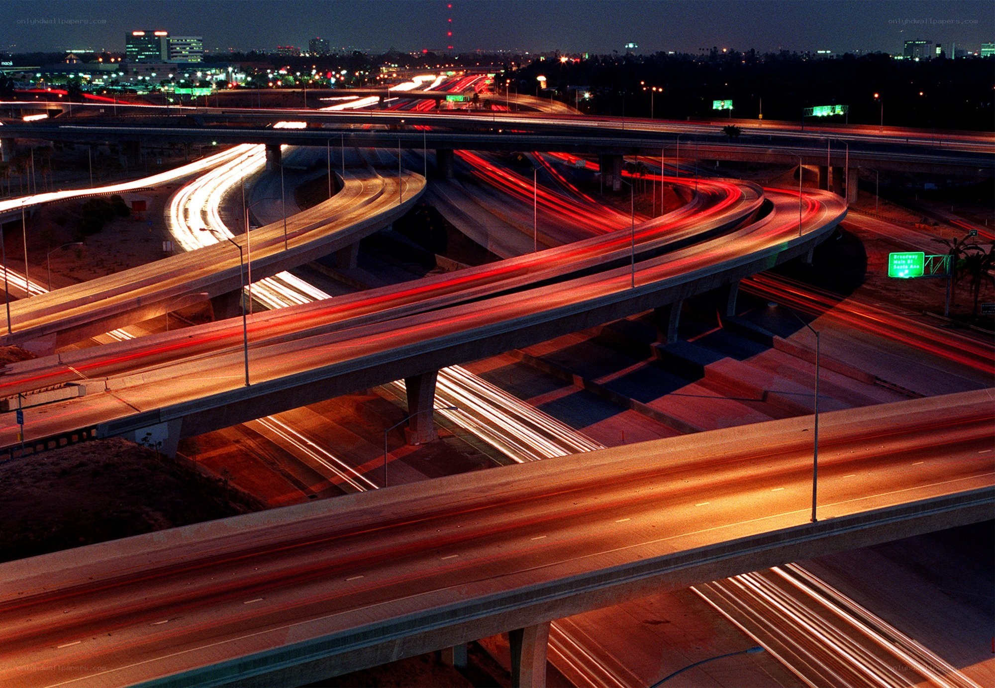 Nighttime highway interchange lights
