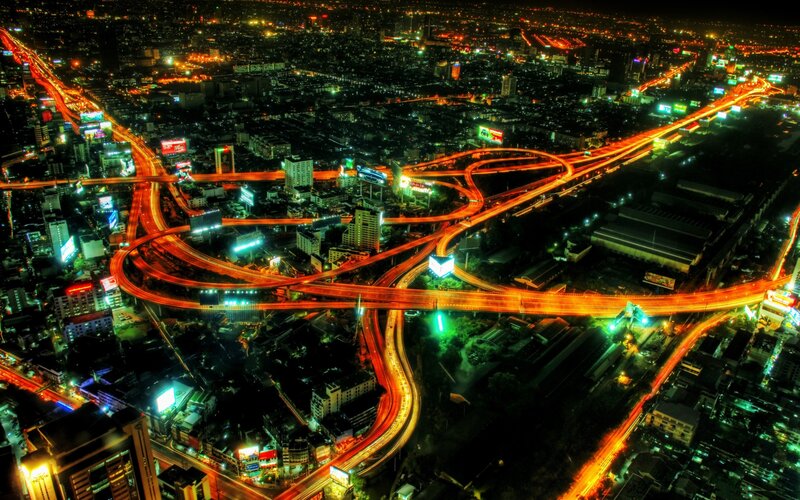 Nighttime Highway Interchange — Night
