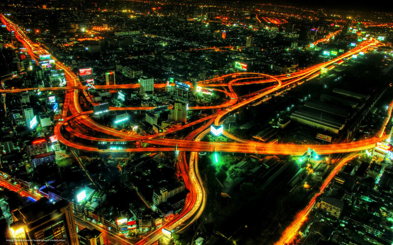 Nighttime Highway Interchange — Orange, Dramatic, Night, Photograph