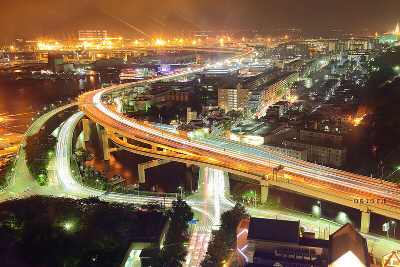 Nighttime Highway Interchange — Orange, Dramatic