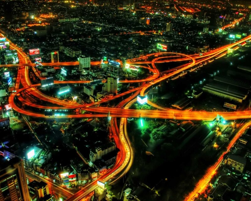 Nighttime Highway Interchange — Orange