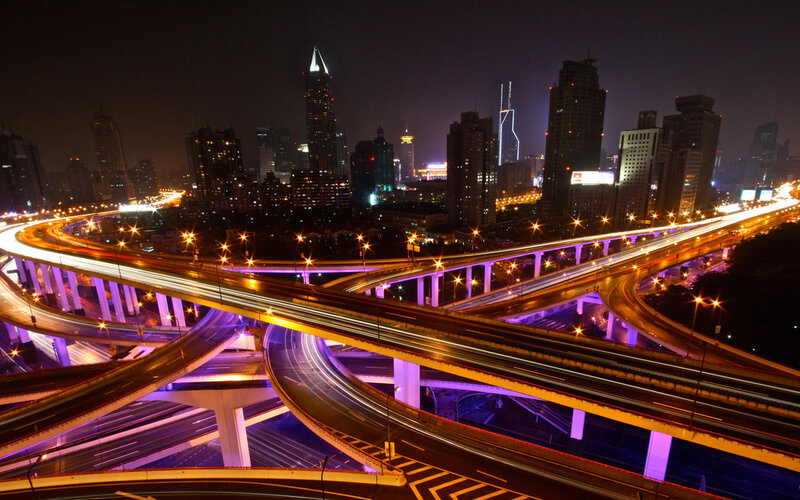 Nighttime Highway Interchange — Purple