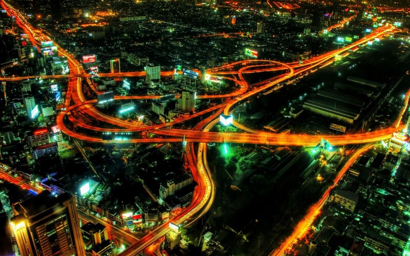 Nighttime Highway Interchange — Red, Dramatic