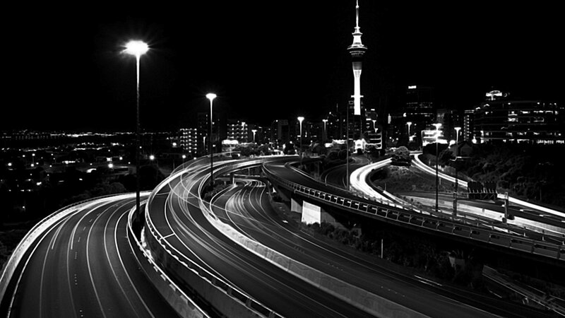 Nighttime highway interchange