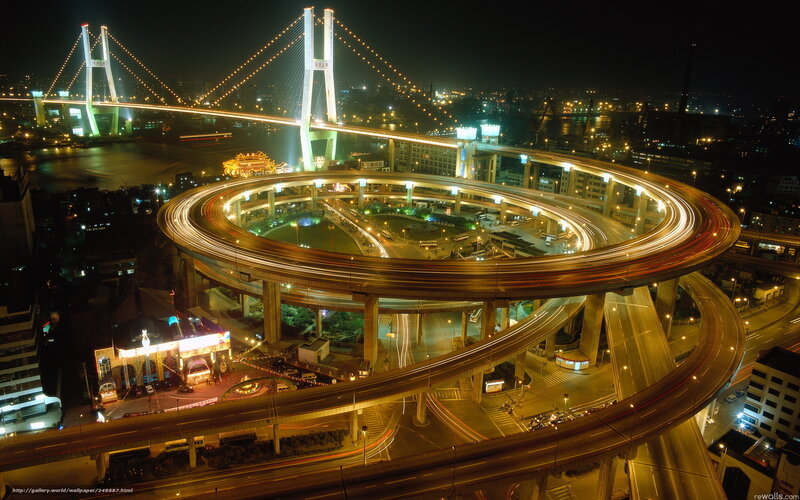 Nighttime Highway Interchange — Yellow, Dramatic