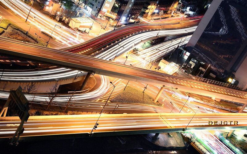 Nighttime Highway Interchange — Yellow