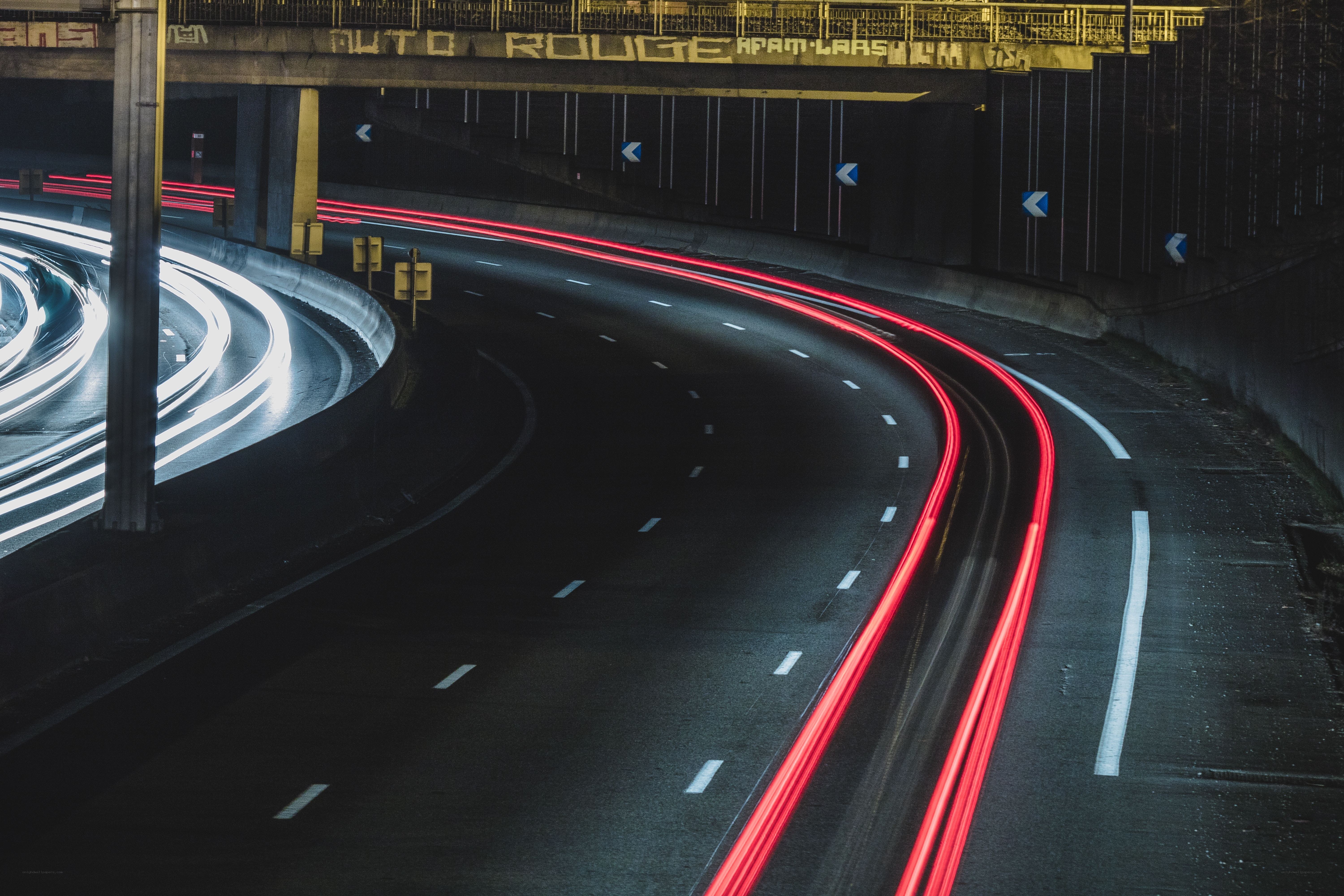 Nighttime highway light trails