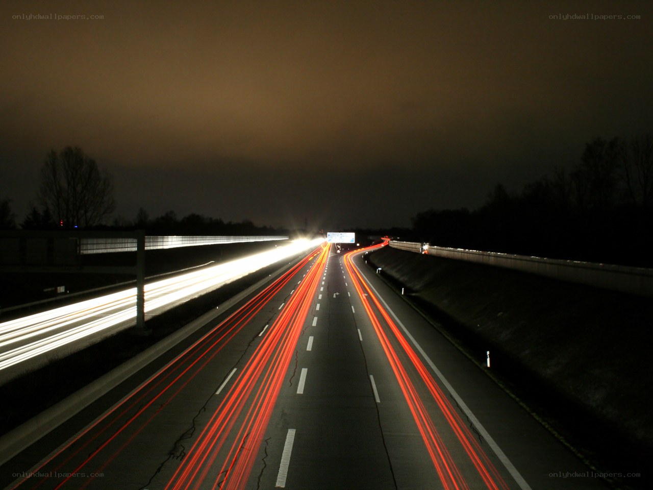 Nighttime highway light trails