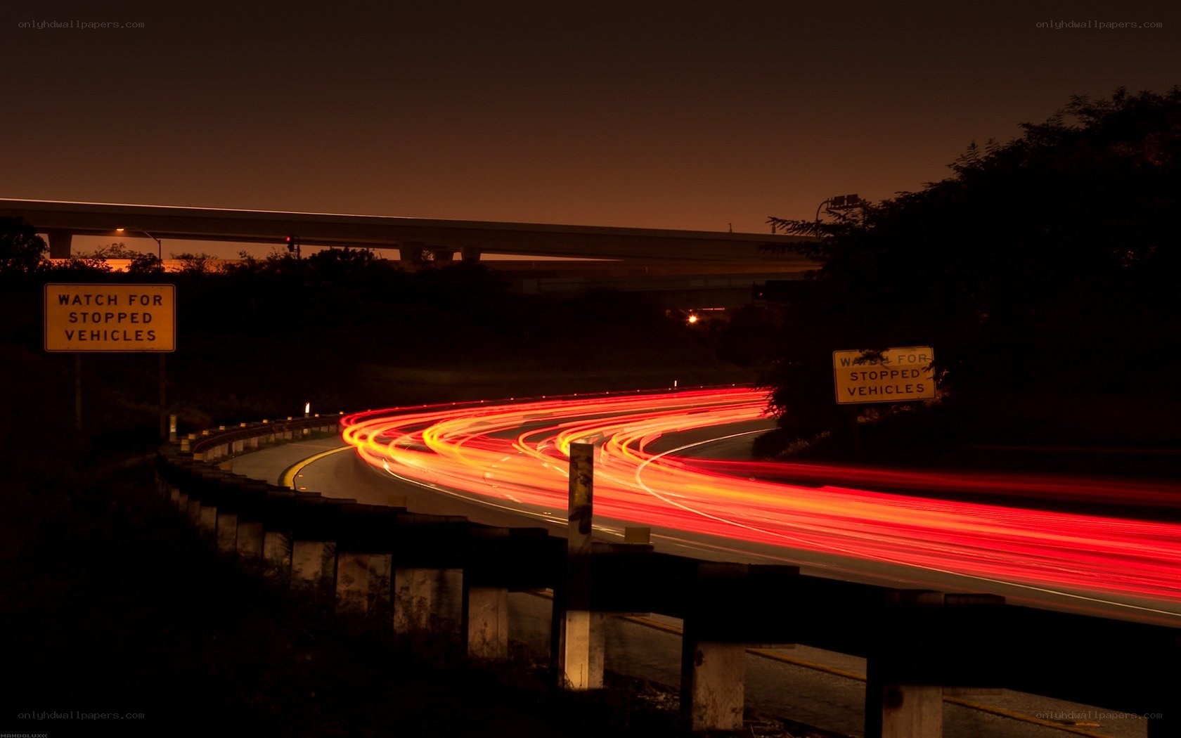 Nighttime highway light trails