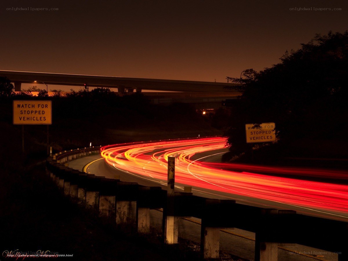 Nighttime highway light trails