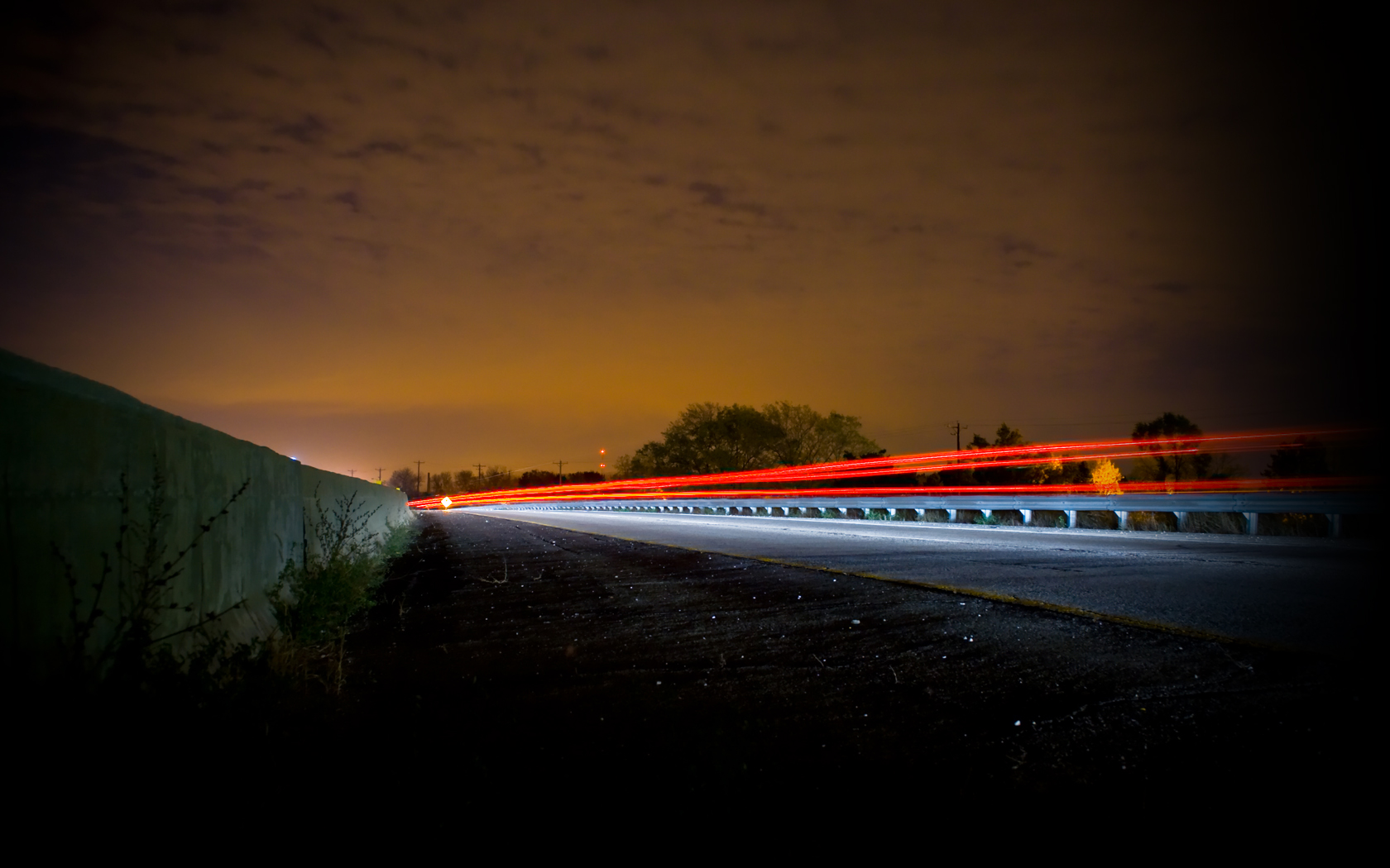 Nighttime highway light trails