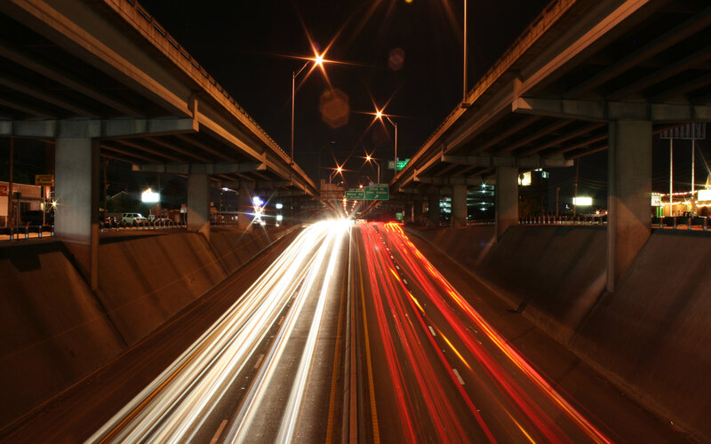 Nighttime highway light trails