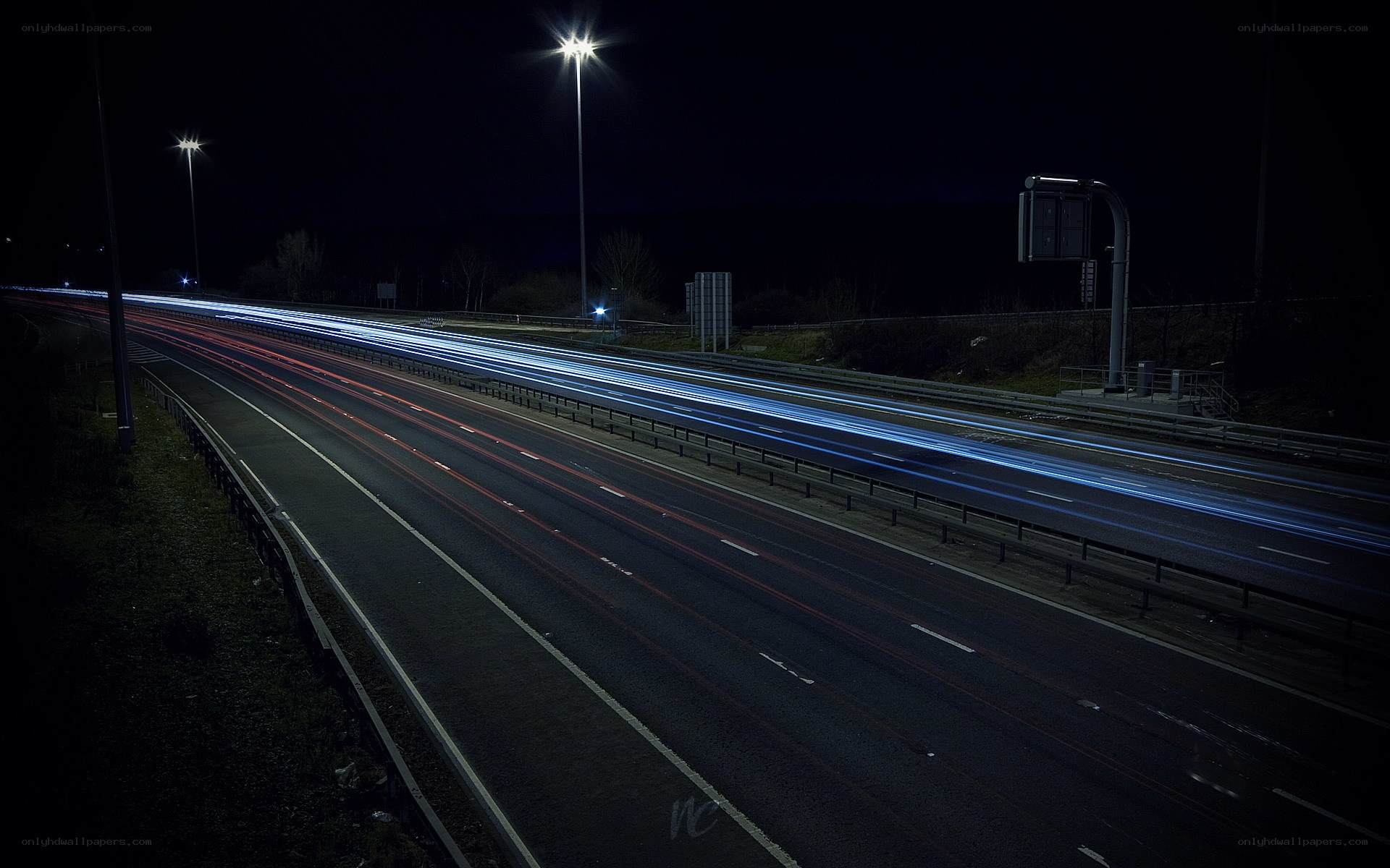Nighttime highway light trails