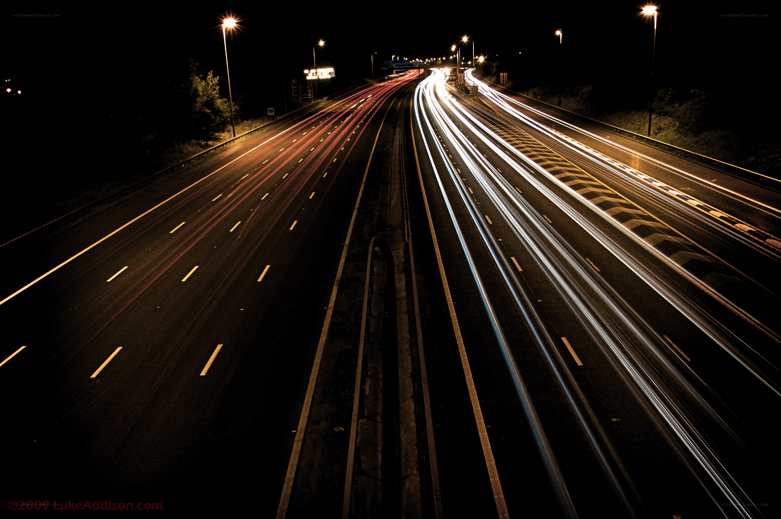 Nighttime highway light trails
