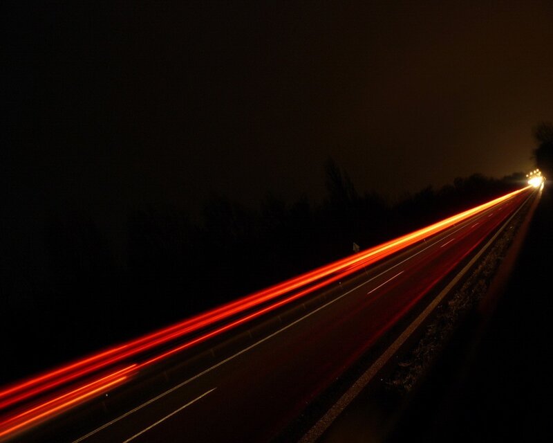 Nighttime highway light trails