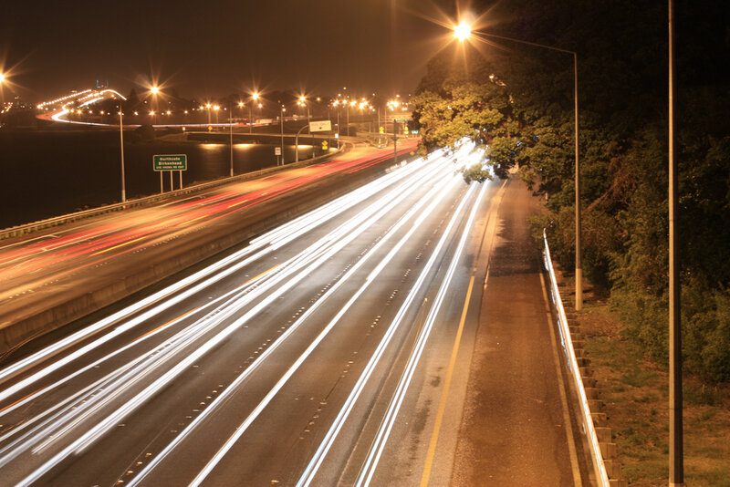 Nighttime highway light trails