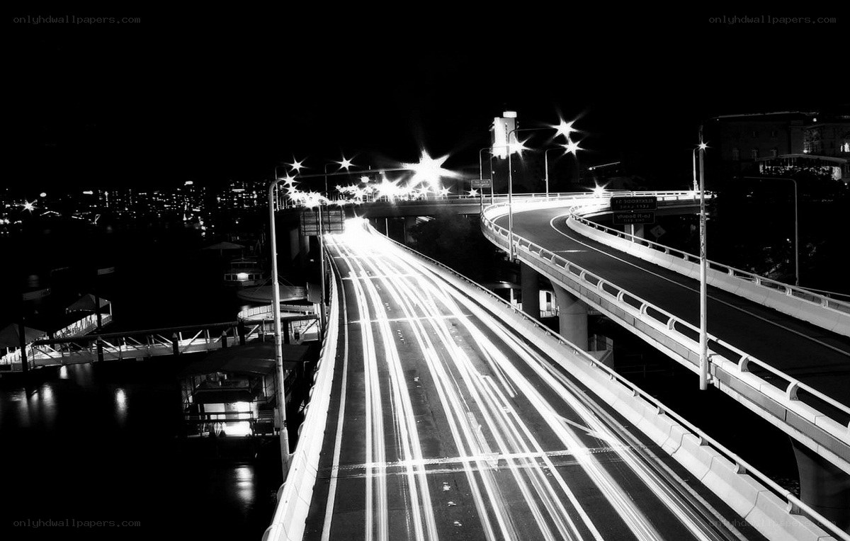 Nighttime highway light trails
