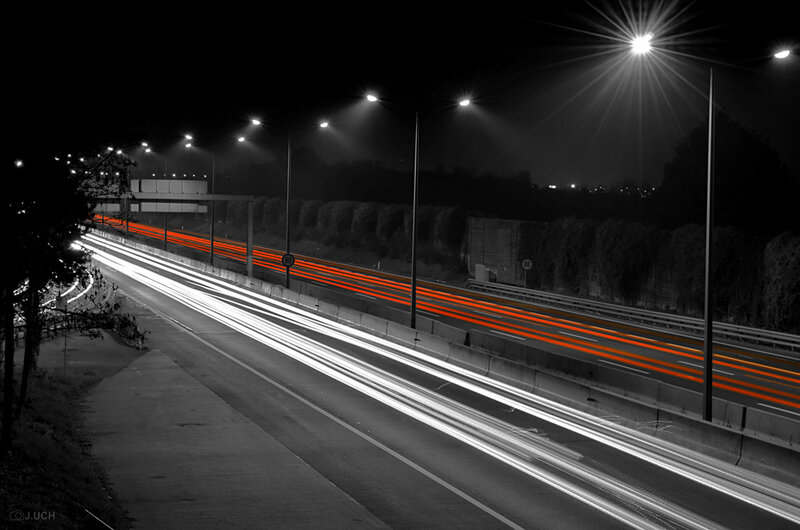 Nighttime highway light trails