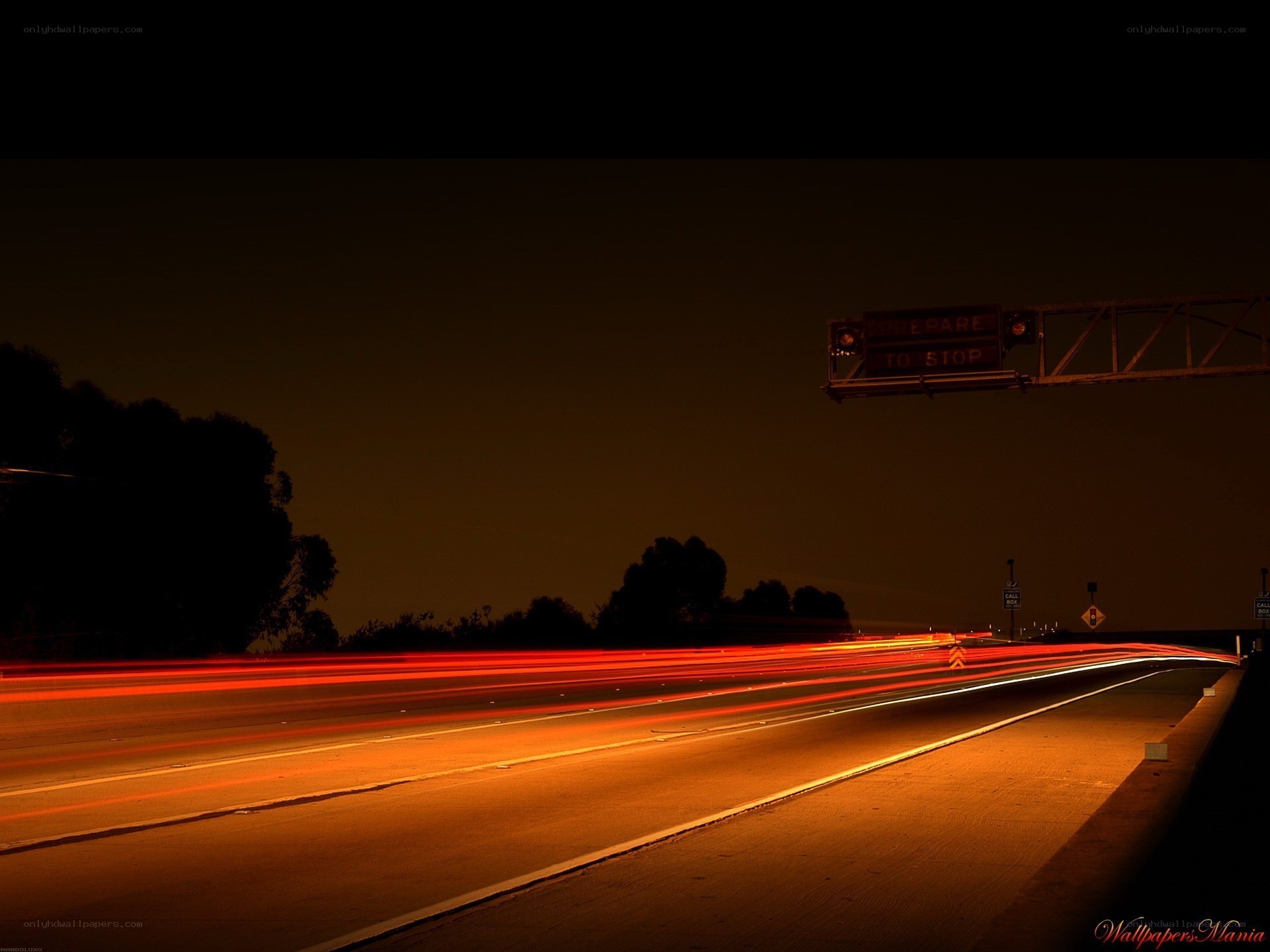 Nighttime highway light trails