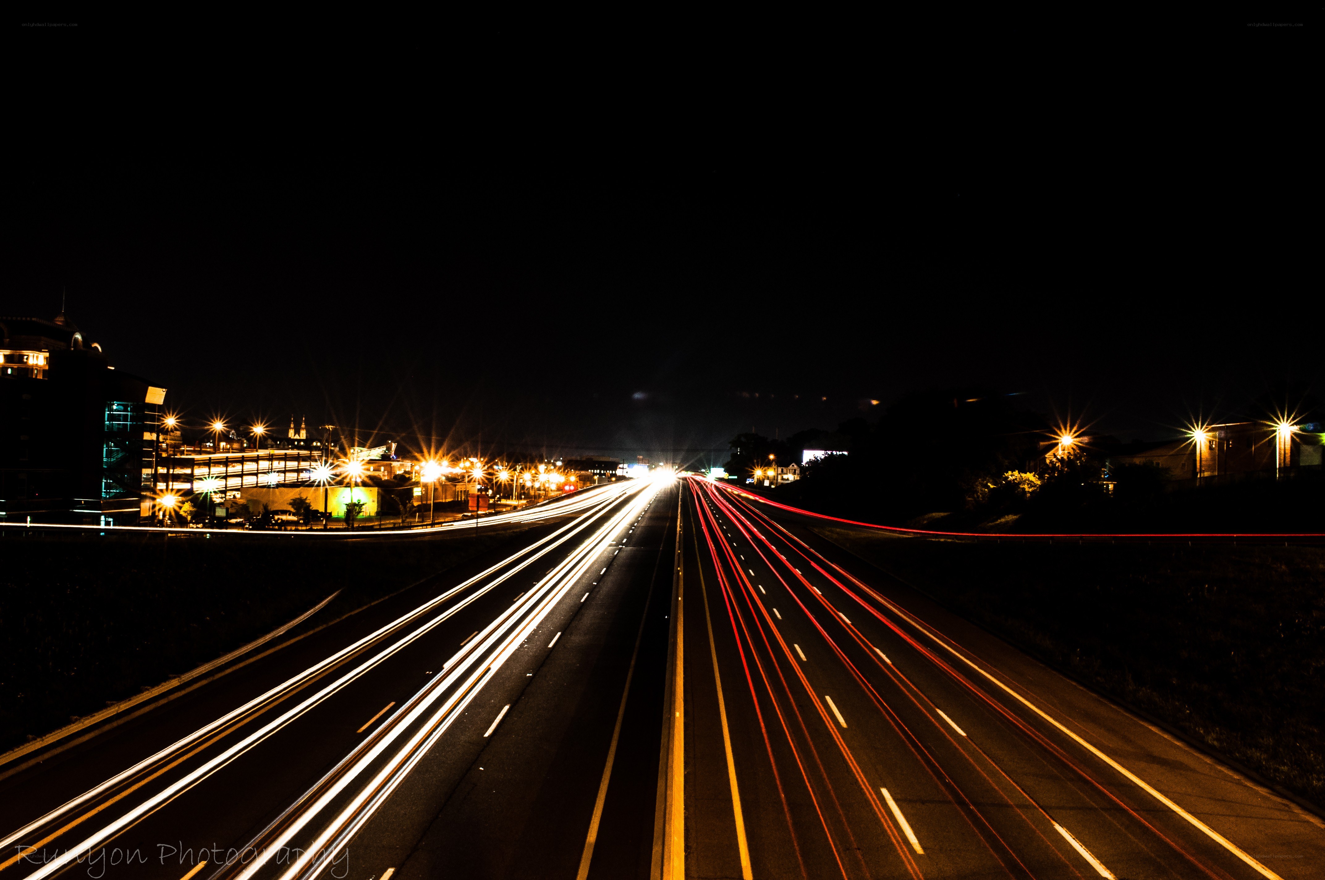 Nighttime highway light trails