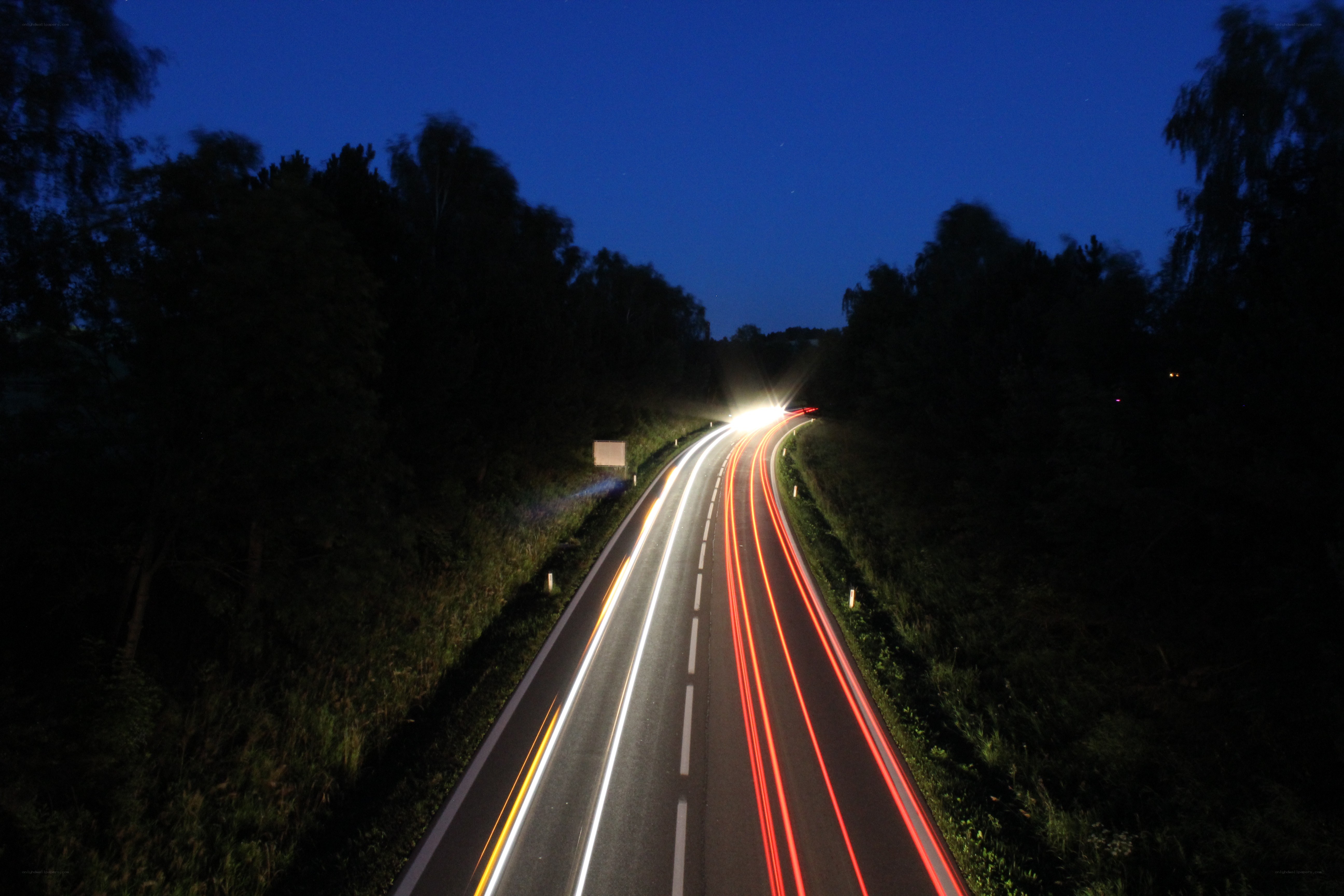 Nighttime highway light trails