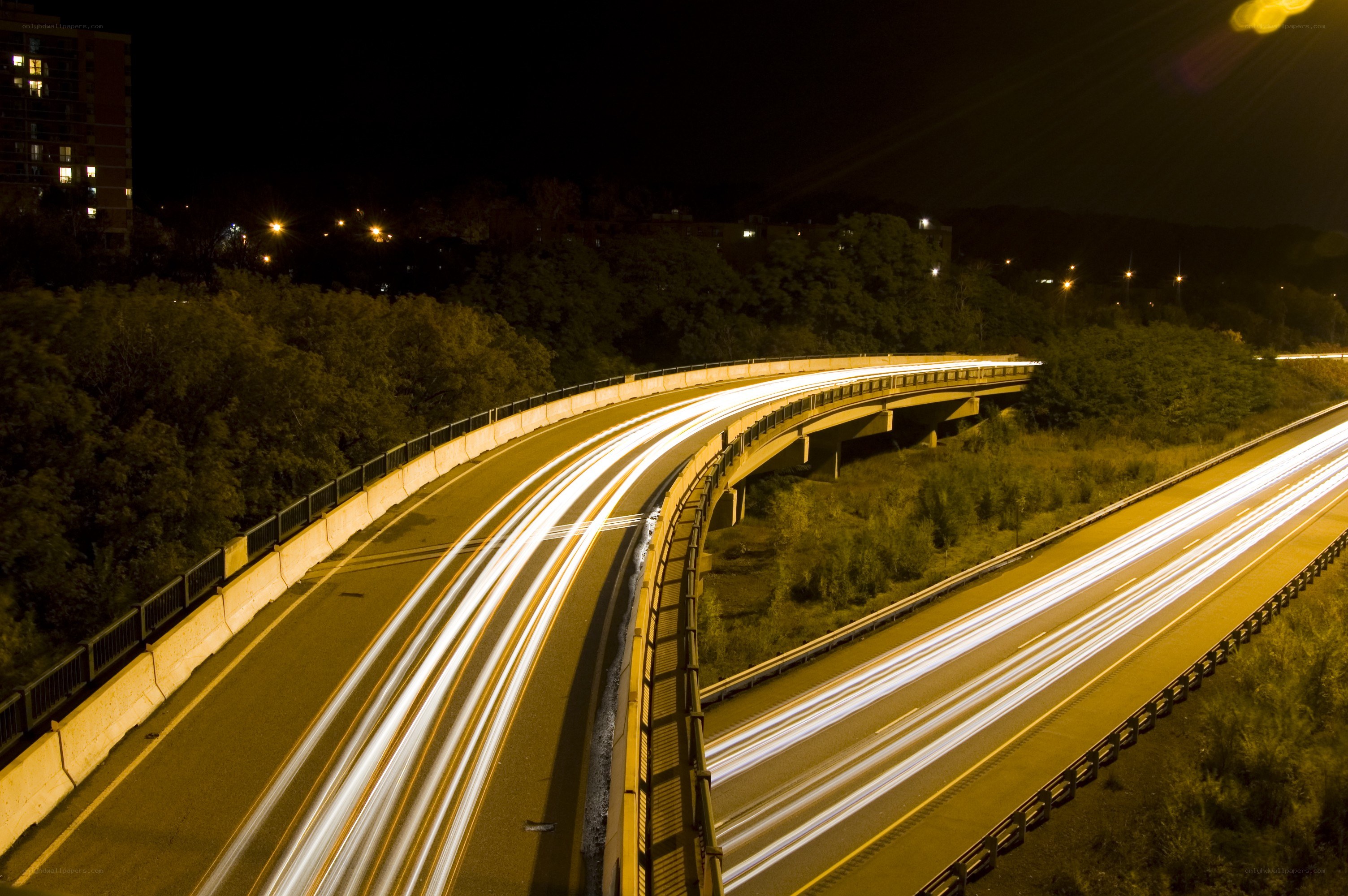 Nighttime highway light trails
