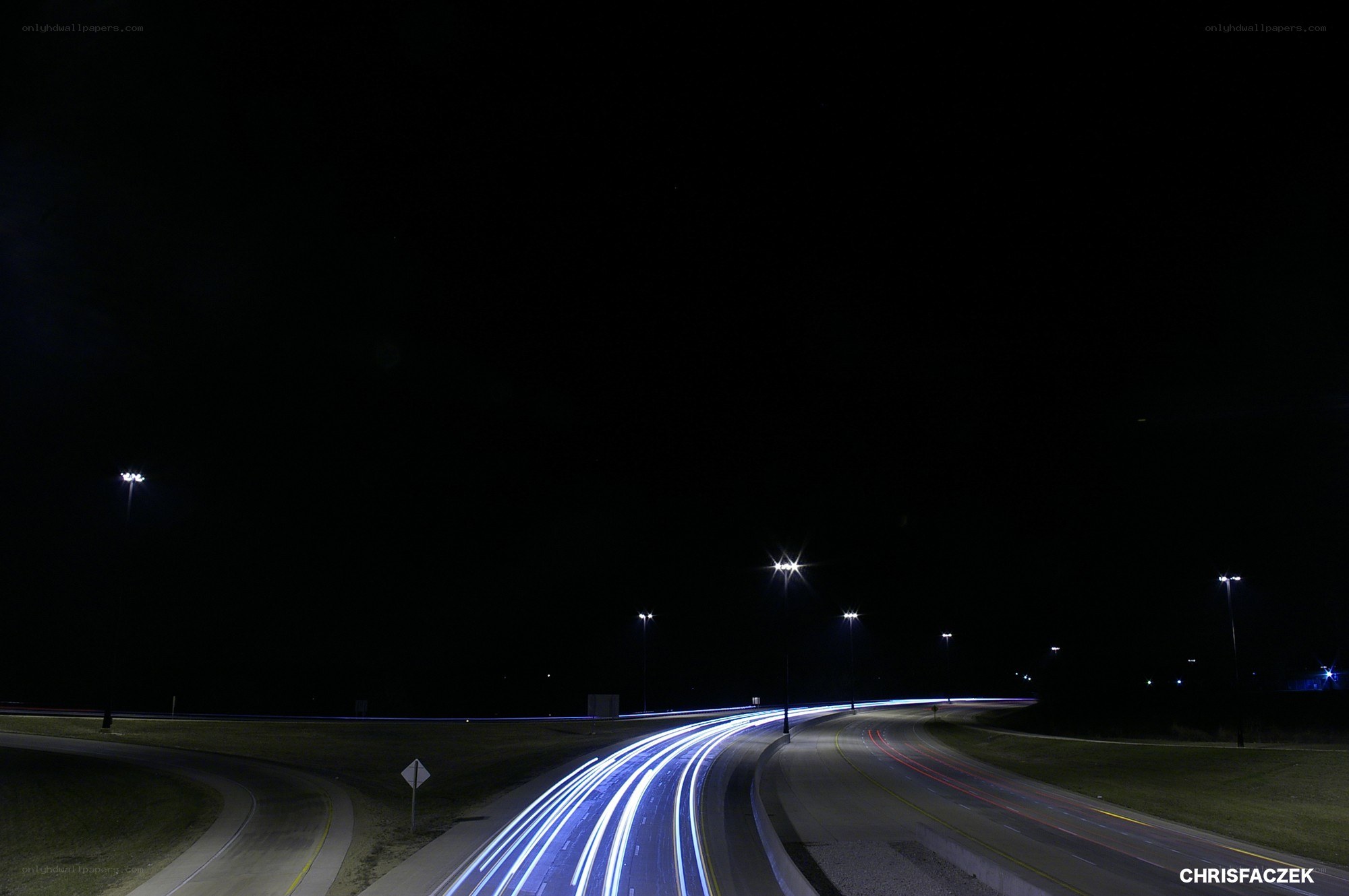Nighttime highway light trails