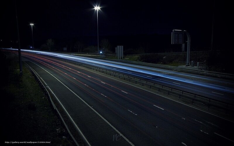 Nighttime highway light trails