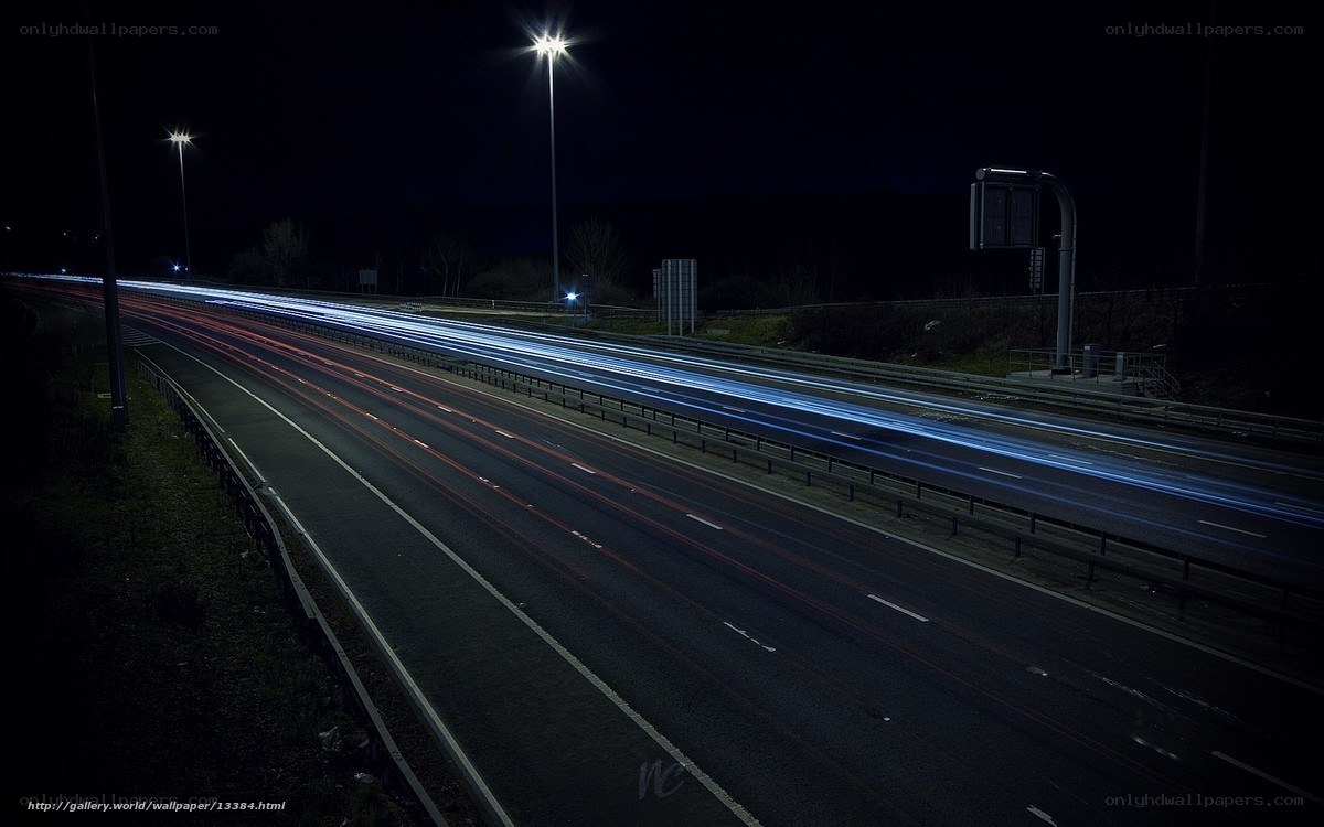 Nighttime highway light trails