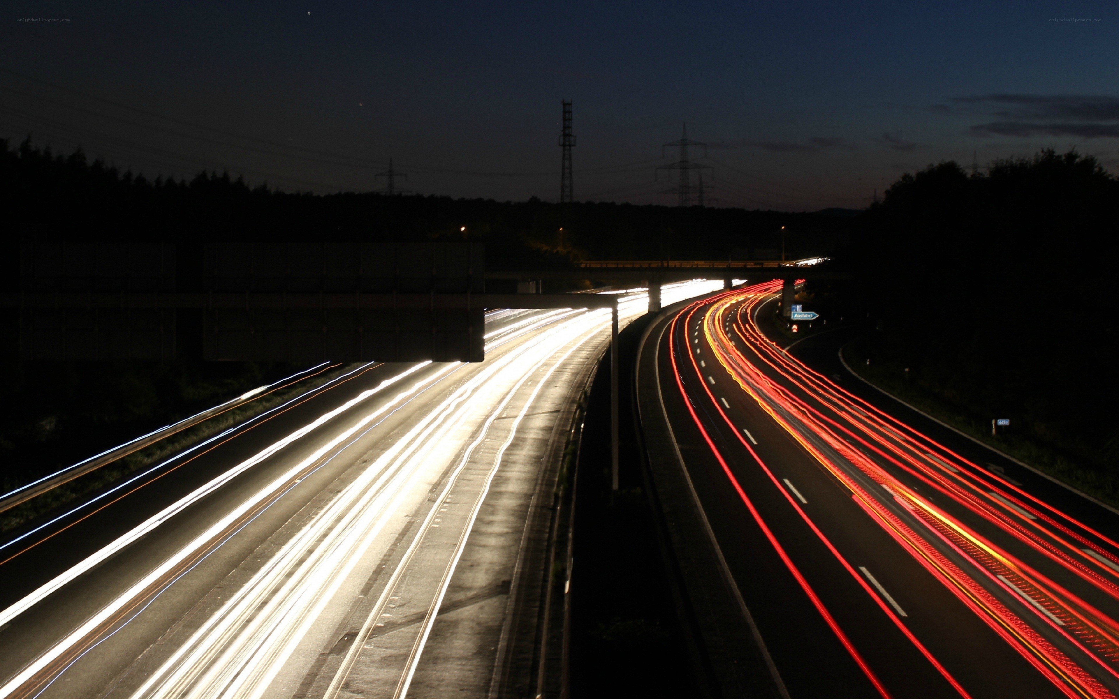 Nighttime highway light trails