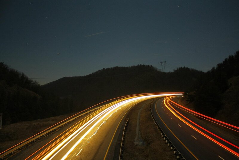 Nighttime highway light trails